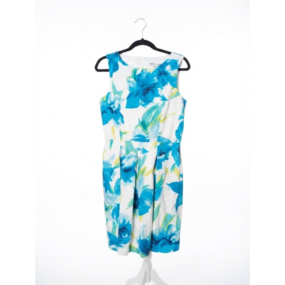 Madison Leigh Womens Blue Green Floral Sleeveless Sheath Dress Pockets Size 8